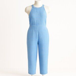 J, McLaughlin Adelaide Blue with White Stripes 100% Linen Halter Jumpsuit Size 6